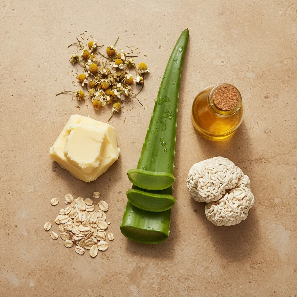 Botanical ingredients — aloe vera, shea butter, chamomile, argan oil, tremella mushroom