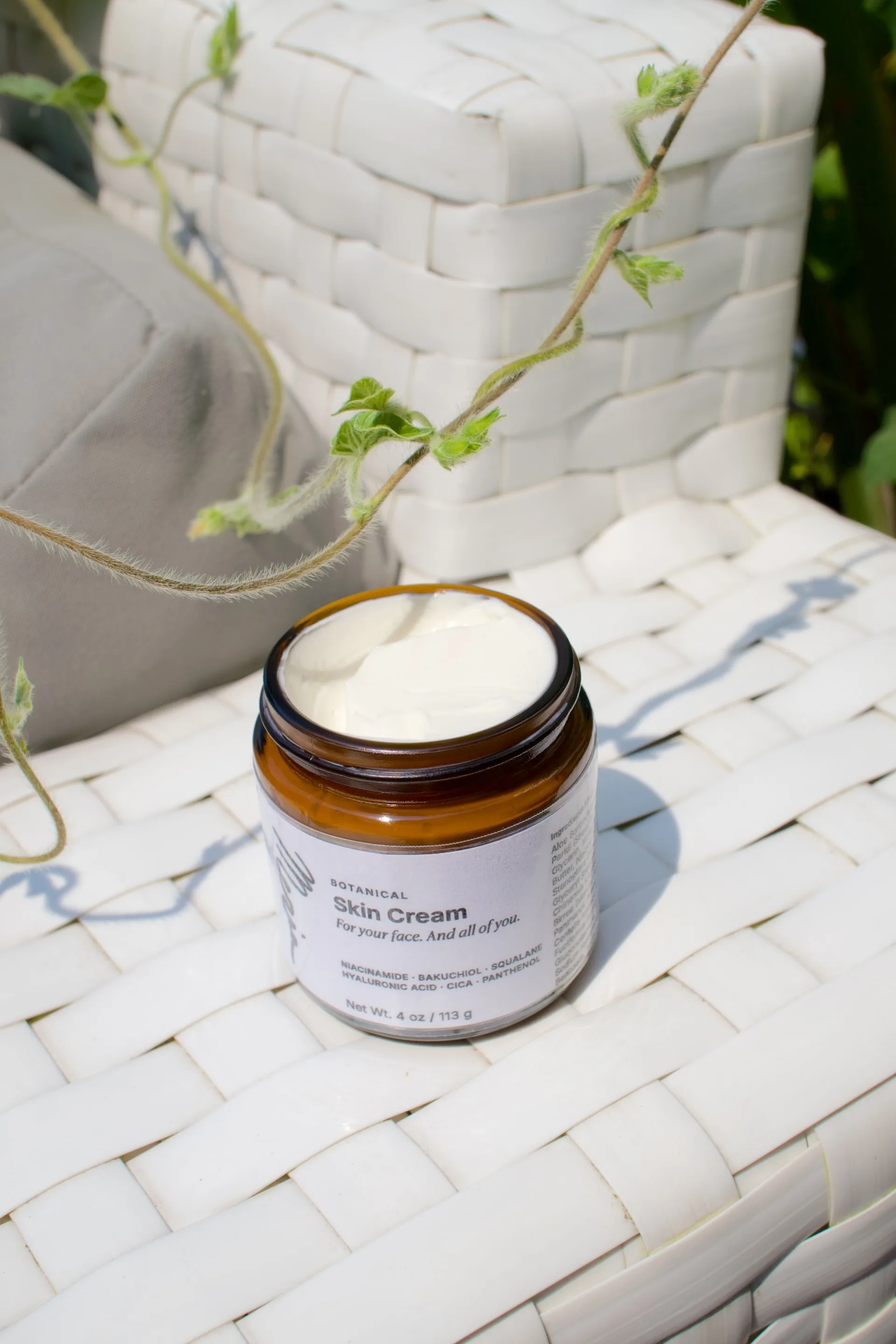Meria Botanical Skin Cream in a 4 oz amber glass jar