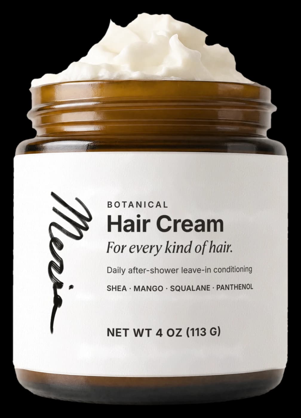 An open jar of Meria hair cream, the cream visible